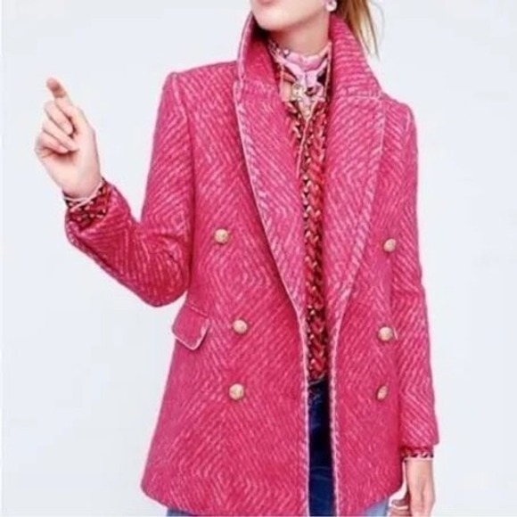 J.Crew Jackets & Blazers - J.Crew Pink Herringbone Tweed Double Breasted Blazer Gold Crest Buttons